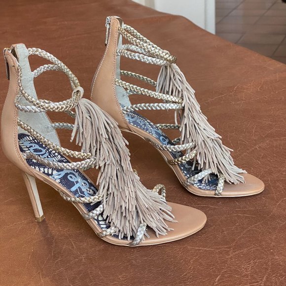 Sam Edelman Savannah Fringe Ankle Sandal Nude 6.5 - Picture 6 of 13